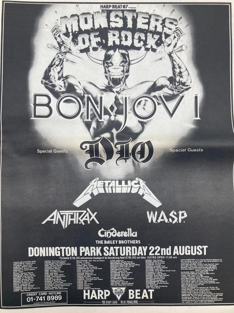 Paginagrote A3 advertentie MONSTERS OF ROCK 1987 Metallica, Ophalen of Verzenden