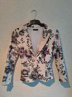 Wit colbert damesjasje met gekleurde bloemen. Maat:S, Wit, Ophalen of Verzenden, Zo goed als nieuw, Jasje