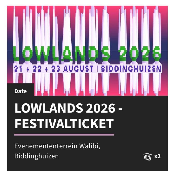 2x Lowlands regulier festivalticket, Tickets en Kaartjes, Evenementen en Festivals, Twee personen