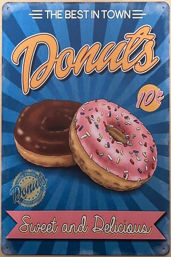 Donuts sweet and delicous reclamebord van metaal wandbord, Huis en Inrichting, Woonaccessoires | Wanddecoraties, Nieuw, Ophalen of Verzenden