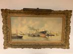 Schilderij van adri verveen haven gezicht rotterdam., Antiek en Kunst, Ophalen of Verzenden