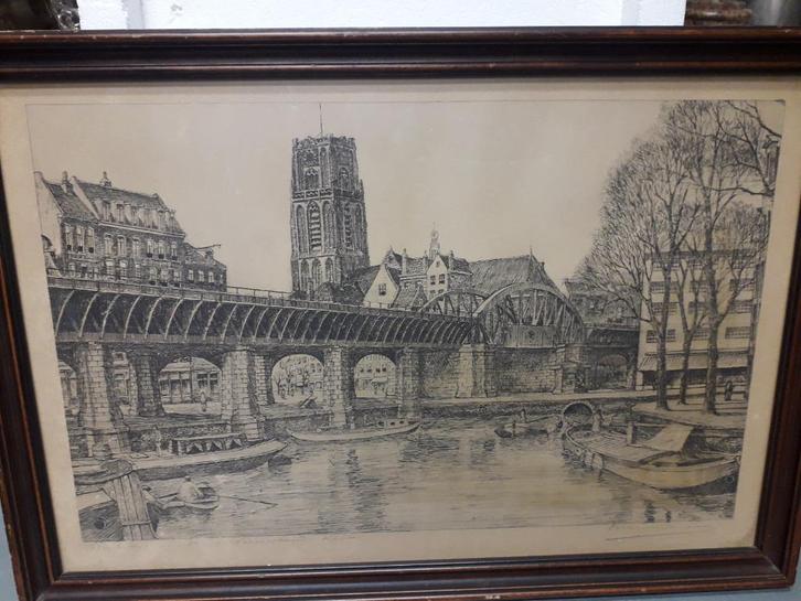 ANTIEKE ETS van ROTTERDAM gesigneerd MARIUS JANSSEN  20 EURO, Antiek en Kunst, Kunst | Etsen en Gravures, Ophalen of Verzenden