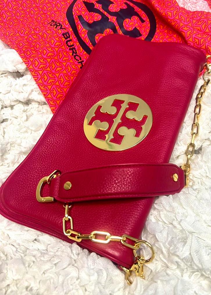 Tory Bruch Clutch/shoudertas, Sieraden, Tassen en Uiterlijk, Tassen | Damestassen, Gebruikt, Avondtasje, Rood, Ophalen of Verzenden