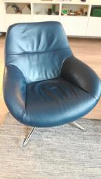 Topform blauw lederen draai fauteuil, Huis en Inrichting, Fauteuils, Ophalen, Zo goed als nieuw, 75 tot 100 cm, 50 tot 75 cm
