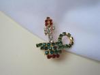 Broche kerstkaars kandelaar/groen rood heldere rijnsteentjes, Verzenden, Zo goed als nieuw