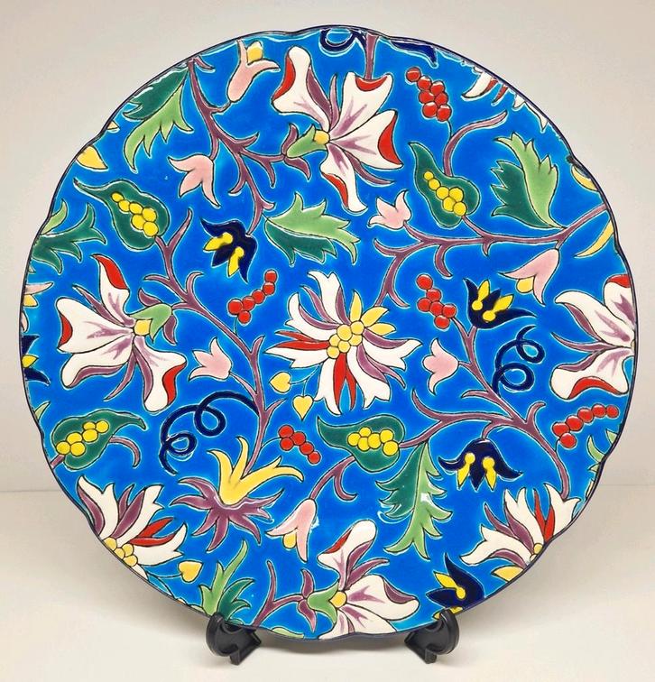 Emaux de Longwy Art Deco stijl sierbord floraal decor 652., Antiek en Kunst, Antiek | Keramiek en Aardewerk, Ophalen of Verzenden