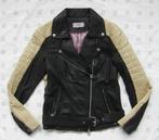Ibana, leren jas , biker, zwart met beige, maat 38, Kleding | Dames, Maat 38/40 (M), Zwart, Ophalen of Verzenden, Zo goed als nieuw