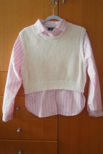Fijne Combi-blouse met Spencer mt L roze/ecru als nieuw beschikbaar voor biedingen