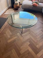 Glazen salontafel met RVS frame, Huis en Inrichting, Tafels | Salontafels, Ophalen, Gebruikt, 100 tot 150 cm, Rond