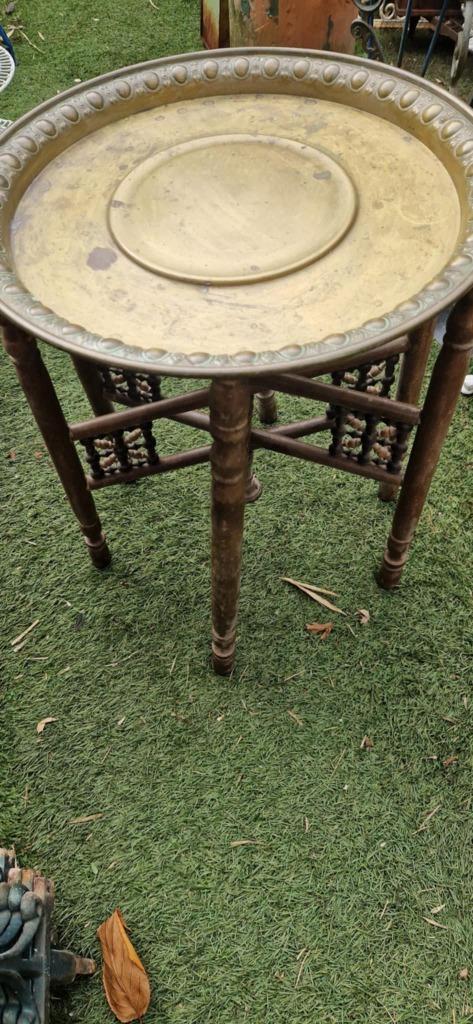Antieke 19e eeuwse Moorse opvouwbare theetafel (brocante), Huis en Inrichting, Tafels | Bijzettafels, Gebruikt, Rond, 45 tot 60 cm