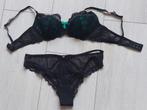 Zwart/turkoois kanten BH met turkooise string van Sapph, Verzenden, Zwart, BH