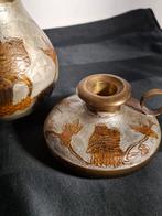 Koperen kan en kandelaar met uilen, Antiek en Kunst, Ophalen of Verzenden, Koper