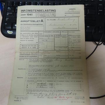 curiosa Oude belastingaangifte  Inkomstenbelasting 1941 !! beschikbaar voor biedingen