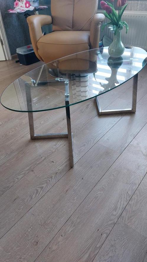 Glastafel, Huis en Inrichting, Tafels | Salontafels, Zo goed als nieuw, Minder dan 50 cm, 50 tot 100 cm, 100 tot 150 cm, Ovaal