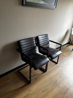 2 Industriële Zwarte Eetkamerstoelen WOOOD loods 5 karwei, Ophalen, Twee, Zwart, Leer