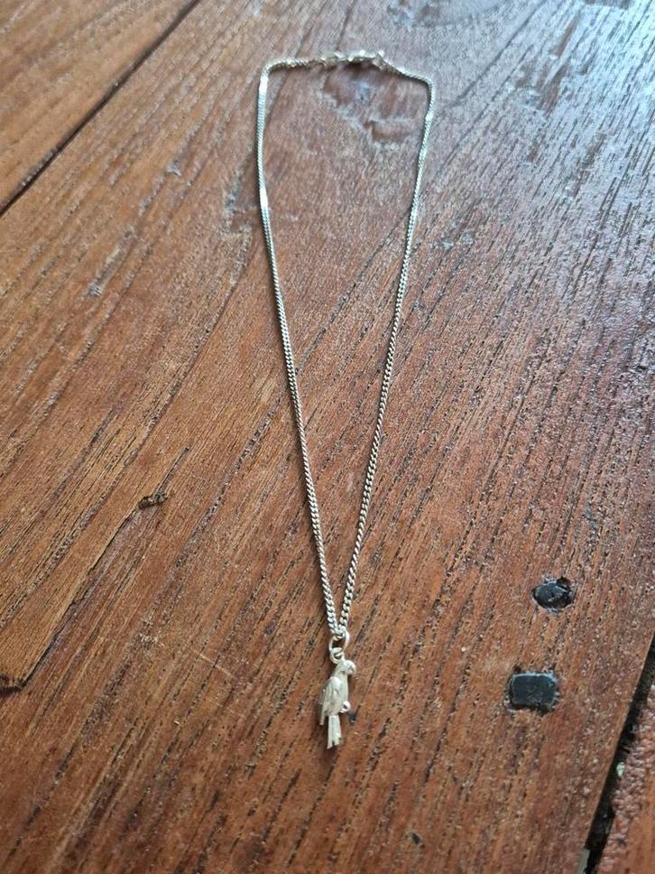 Zilveren ketting met hanger papegaai 41 cm, Sieraden, Tassen en Uiterlijk, Kettingen, Zo goed als nieuw, Zilver, Zilver, Met hanger