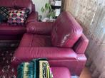 Leren bankstel met fauteuil en hocker, Huis en Inrichting, Ophalen of Verzenden, Gebruikt, Leer, 200 tot 250 cm