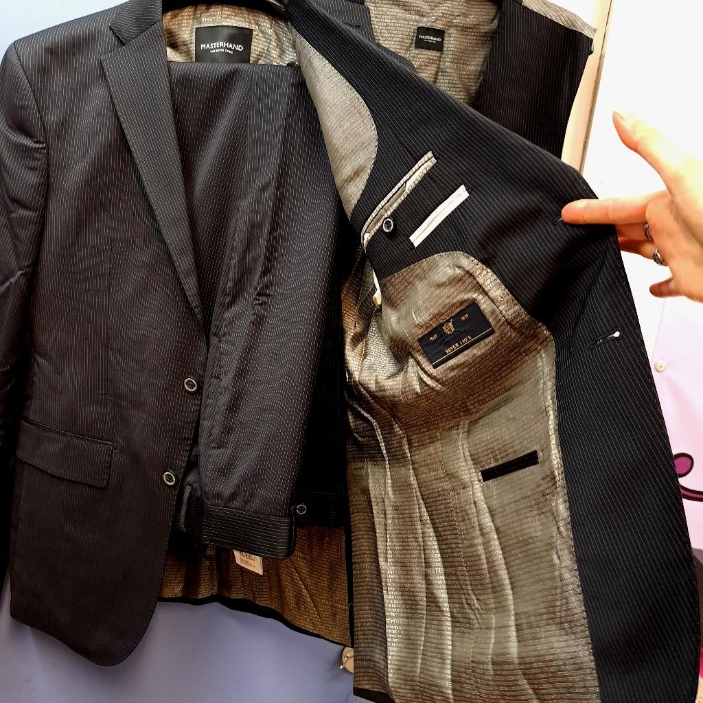 Masterhand 3 delig kostuum antraciet gestreept mt 50 40053, Masterhand, Maat 48/50 (M), ., Ophalen of Verzenden
