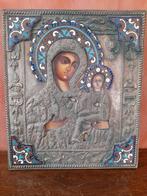 19e Eeuwse Russische bronzen icoon moeder god met kind, Antiek en Kunst, Ophalen of Verzenden
