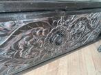 Tv meubel mangohout met hout snijwerk zwart 160 cm, 150 tot 200 cm, Minder dan 100 cm, 25 tot 50 cm, Zo goed als nieuw