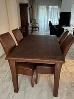 Eettafel met 4 stoelen - Hout & Leer, Ophalen, Gebruikt, Landelijk, Rechthoekig