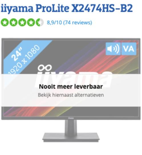 Monitor 24 inch - iiyama ProLite X2474HS-B2, Computers en Software, Monitoren, Nieuw, 61 t/m 100 Hz, DisplayPort, Hoofdtelefoonaansluiting