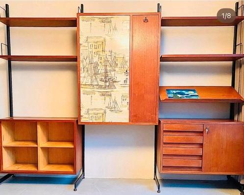 Jaren 50 Italiaanse vintage wandkast wandsysteem, Huis en Inrichting, Kasten | Wandmeubels, Gebruikt, Minder dan 100 cm, 25 tot 50 cm