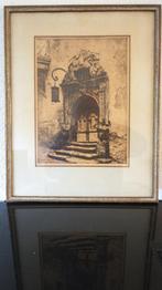 Antieke Ets. Martin van Waning. Poortje van Rothenburg., Ophalen of Verzenden