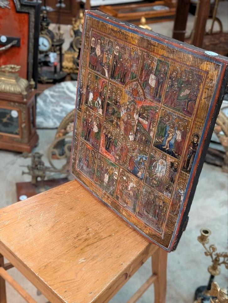 Grote antieke ikoon 54x45 cm. €545., Antiek en Kunst, Antiek | Religie, Ophalen