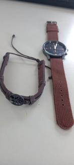 Nieuw. bruin horloge met lederen armband, Overige merken, Leer, Staal, Nieuw