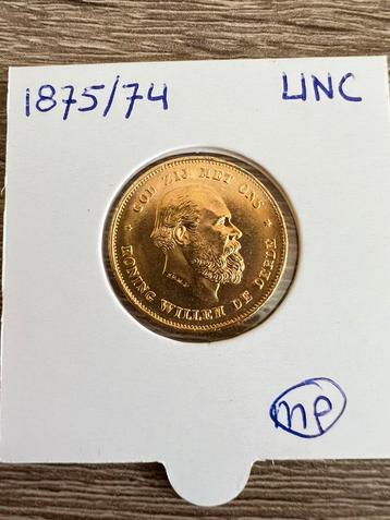 Gouden tientje Gulden Willem III 1875/74 beschikbaar voor biedingen