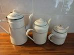 Set 3 emaille koffie thee kannen beige goud vintage, Ophalen of Verzenden