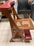 Antieke Bidstoel met Riet en Leer, Huis en Inrichting, Stoelen, Ophalen, Gebruikt, Bruin, .