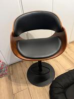 Moderne Houten Barkruk met Lederen Zitting, Huis en Inrichting, Barkrukken, Met voetsteun, 60 tot 90 cm, Ophalen of Verzenden