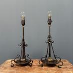 Set van twee oude antieke Engelse Arts & Crafts tafellampen, Antiek en Kunst, Ophalen of Verzenden
