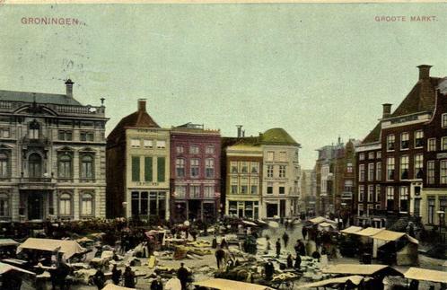 Groningen - Groote Markt. - 1908 gelopen, Verzamelen, Ansichtkaarten | Nederland, Gelopen, Groningen, Voor 1920, Verzenden