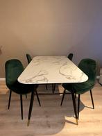 Eettafel marmer look + velvet groene stoelen, Huis en Inrichting, Tafels | Eettafels, Ophalen of Verzenden, Zo goed als nieuw