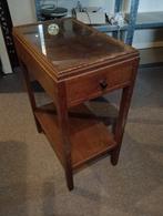Antiek Eiken Tafeltje met Lade & Glasplaat, Ophalen, Minder dan 55 cm, Gebruikt, 60 cm of meer