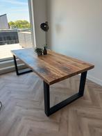 Houten tafel met stalen poten, Huis en Inrichting, Tafels | Eettafels, Ophalen, 200 cm of meer, 50 tot 100 cm, Zo goed als nieuw