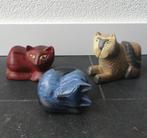 Vintage kattenbeeldjes poezenbeeldjes hout houten beeldjes, Verzamelen, Ophalen of Verzenden, Gebruikt, Dier