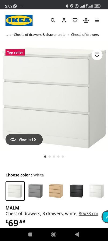 ikea Malm ladekast drawers white, Huis en Inrichting, Kasten | Kledingkasten, Zo goed als nieuw, Minder dan 100 cm, 50 tot 100 cm