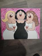 Vrolijke dames met wijn canvas schilderij, Ophalen of Verzenden