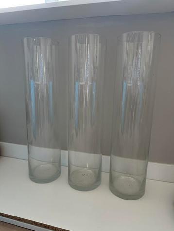 3 glazen vazen | H60cm. x D15cm. beschikbaar voor biedingen