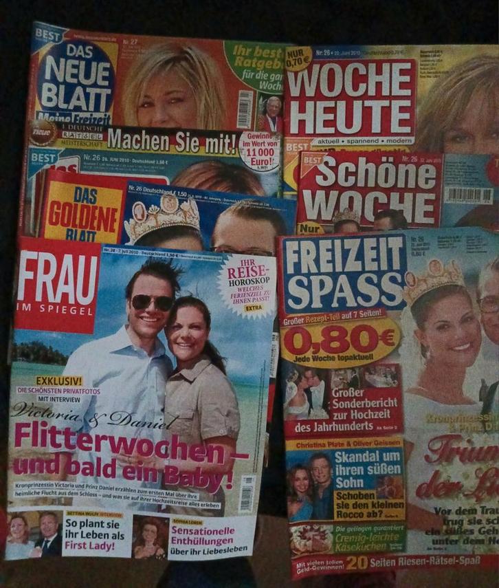7 Duitse tijdschriften oa frau im spiegel, das goldene blatt, Verzamelen, Koninklijk Huis en Royalty, Gebruikt, Tijdschrift of Boek