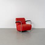 2x Leolux Scylla Fauteuil Laag Oranje Stof/Leer - Chroom, Huis en Inrichting, Metaal, 75 tot 100 cm, Ophalen of Verzenden, Zo goed als nieuw