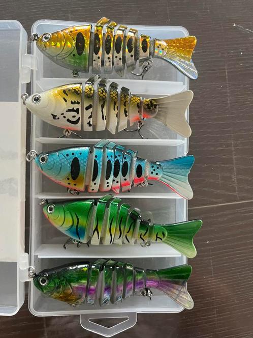 5 stuks nieuw kunstaas / swimbaits in opbergbox, Watersport en Boten, Hengelsport | Roofvissen, Zo goed als nieuw, Overige typen