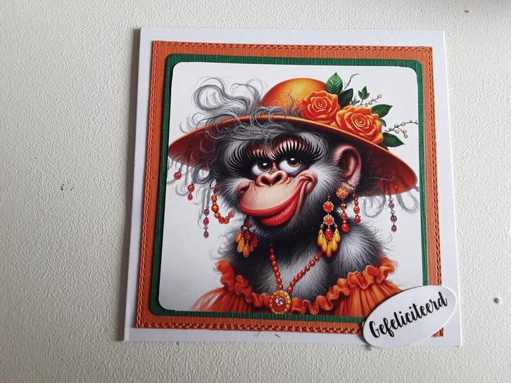 zelfgemaakte wenskaart GEFELICITEERD, Hobby en Vrije tijd, Kaarten | Zelfgemaakt, Nieuw, Dieren, Ophalen of Verzenden