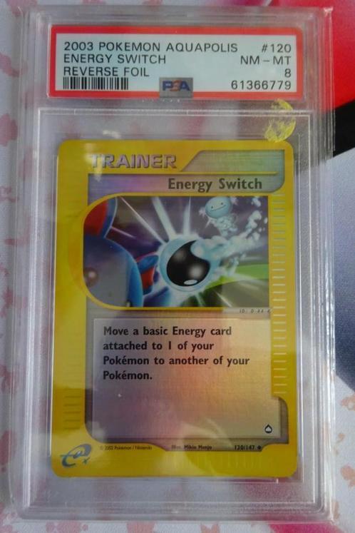 Pokemon Energy Switch Aquapolis Reverse Holo Foil PSA 8 WOTC, Hobby en Vrije tijd, Verzamelkaartspellen | Pokémon, Nieuw, Losse kaart