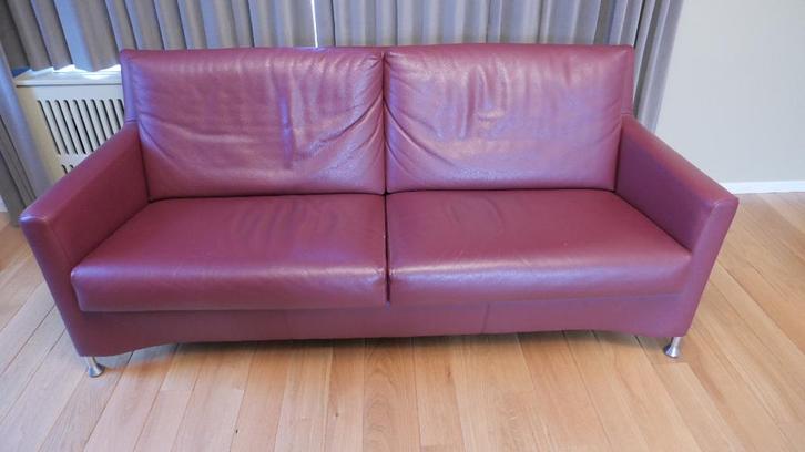 3 zitsbank Leolux leren bank, Huis en Inrichting, Banken | Bankstellen, Gebruikt, Rechte bank, Driepersoons, 150 tot 200 cm, 75 tot 100 cm