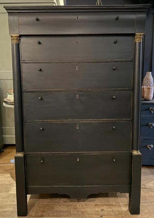 Antieke hoge ladekast, grote chiffonier, vintage kast, Huis en Inrichting, Kasten | Ladekasten, Zo goed als nieuw, 150 tot 200 cm